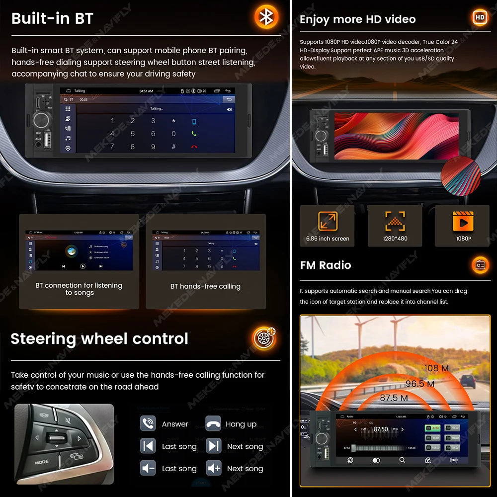 NaviFly OD8 6.86″ 1DIN MP5 Car Player