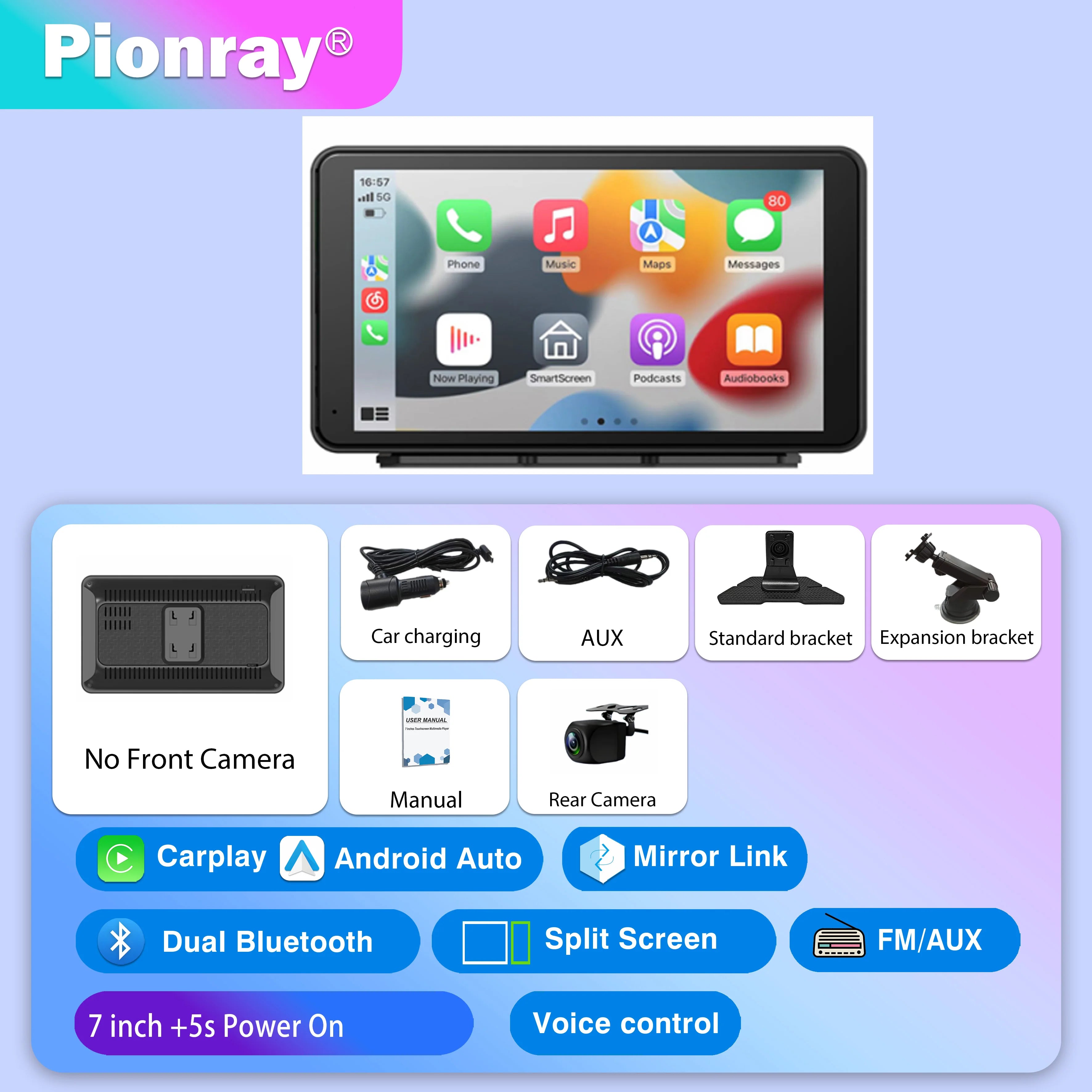 Pionray 7/10" Universal Android Auto CarPlay Screen