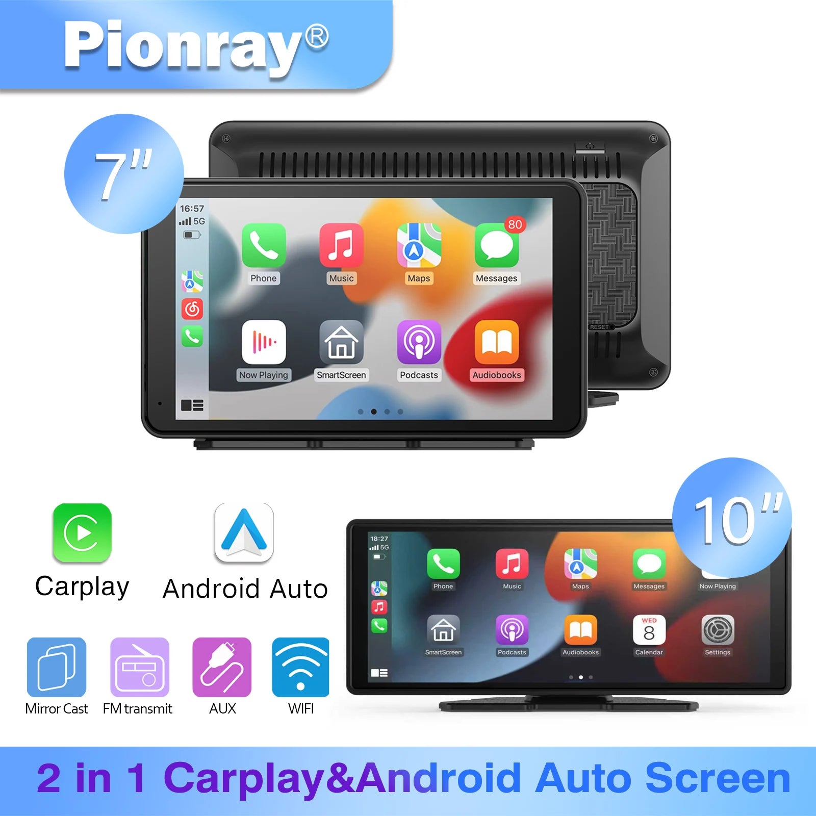 Pionray 7/10" Universal Android Auto CarPlay Screen