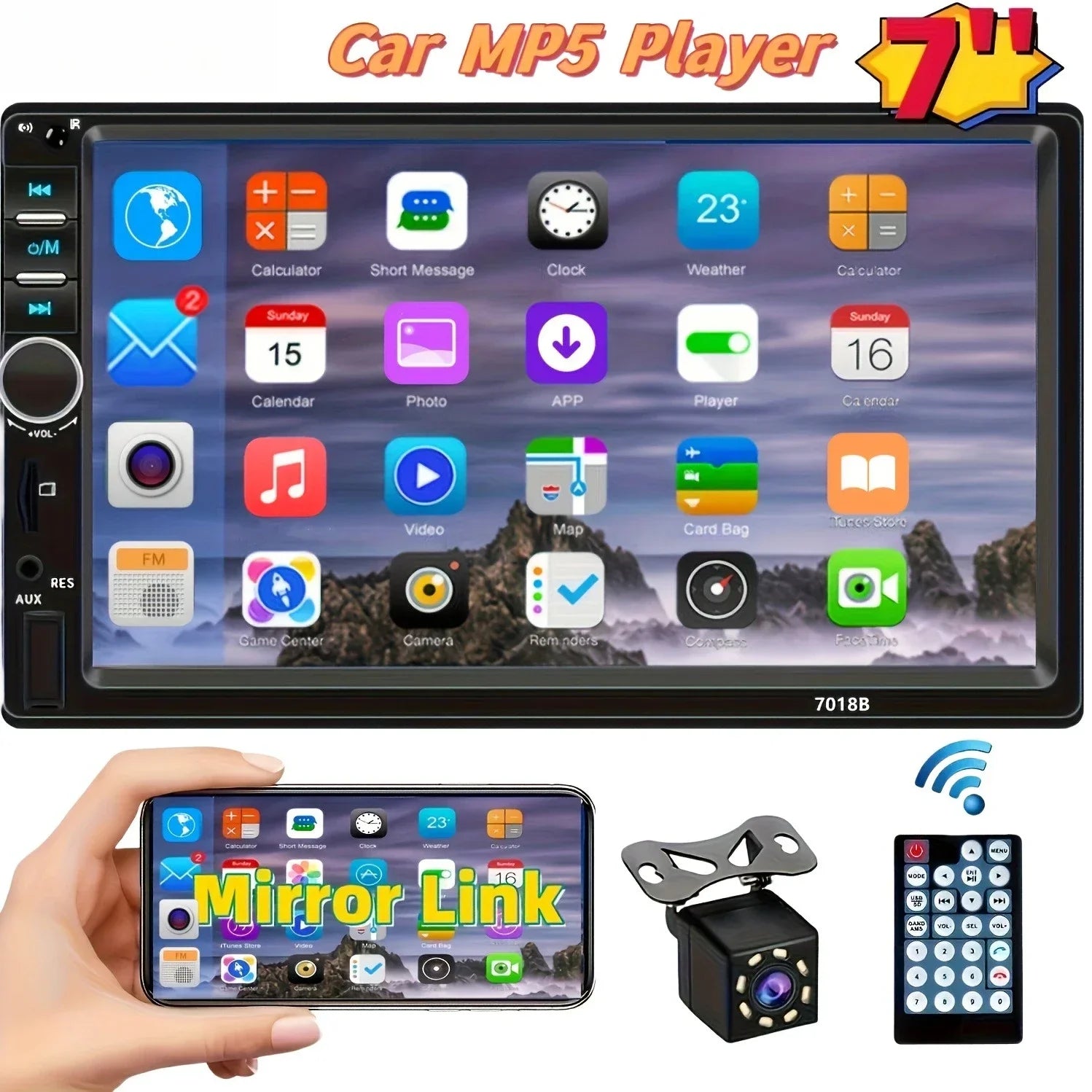 QueenDer 7-Inch MP5 Car Radio - Backup Camera, HD Touch Screen, BT, USB/SD/AUX/FM Multimedia