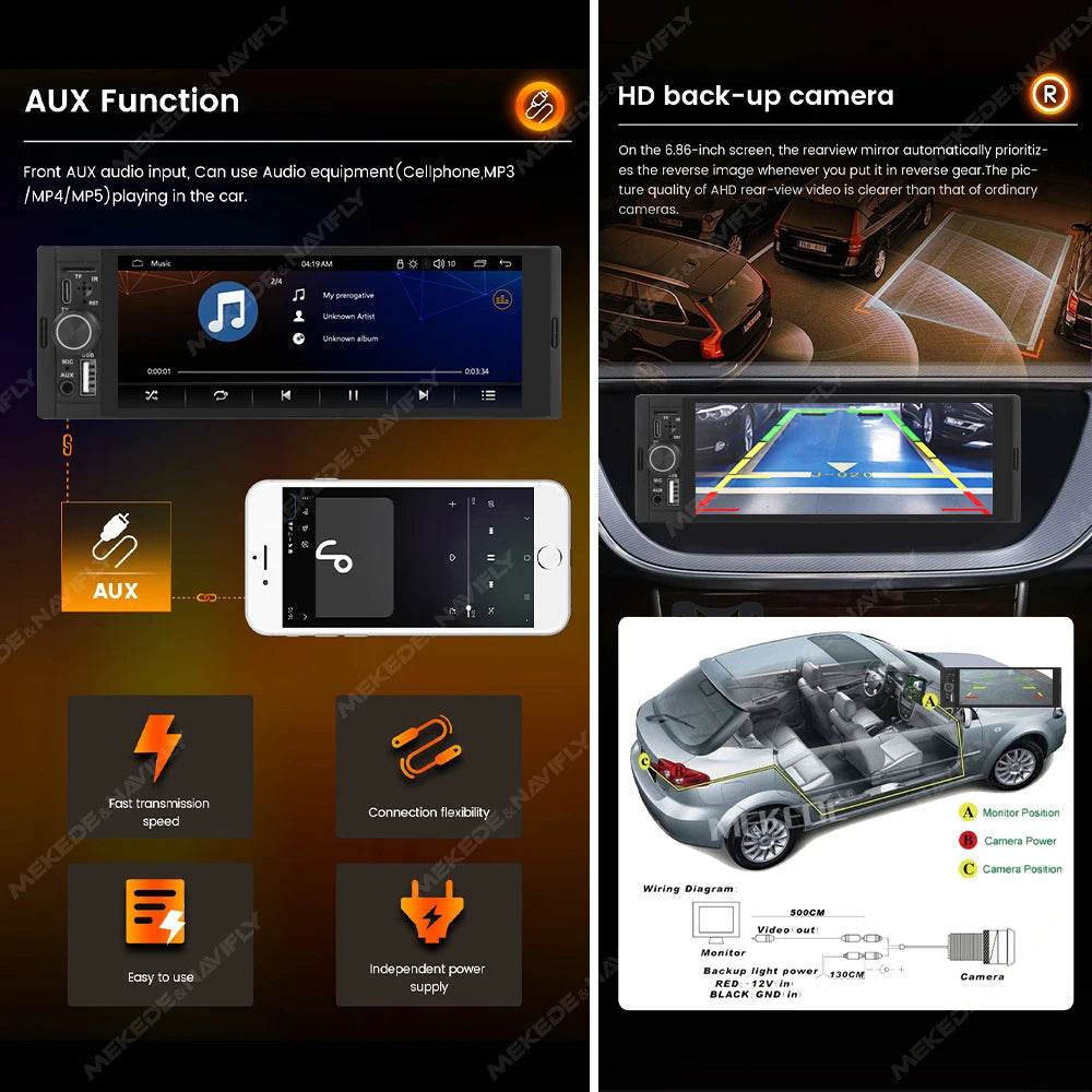 NaviFly OD8 6.86″ 1DIN MP5 Car Player