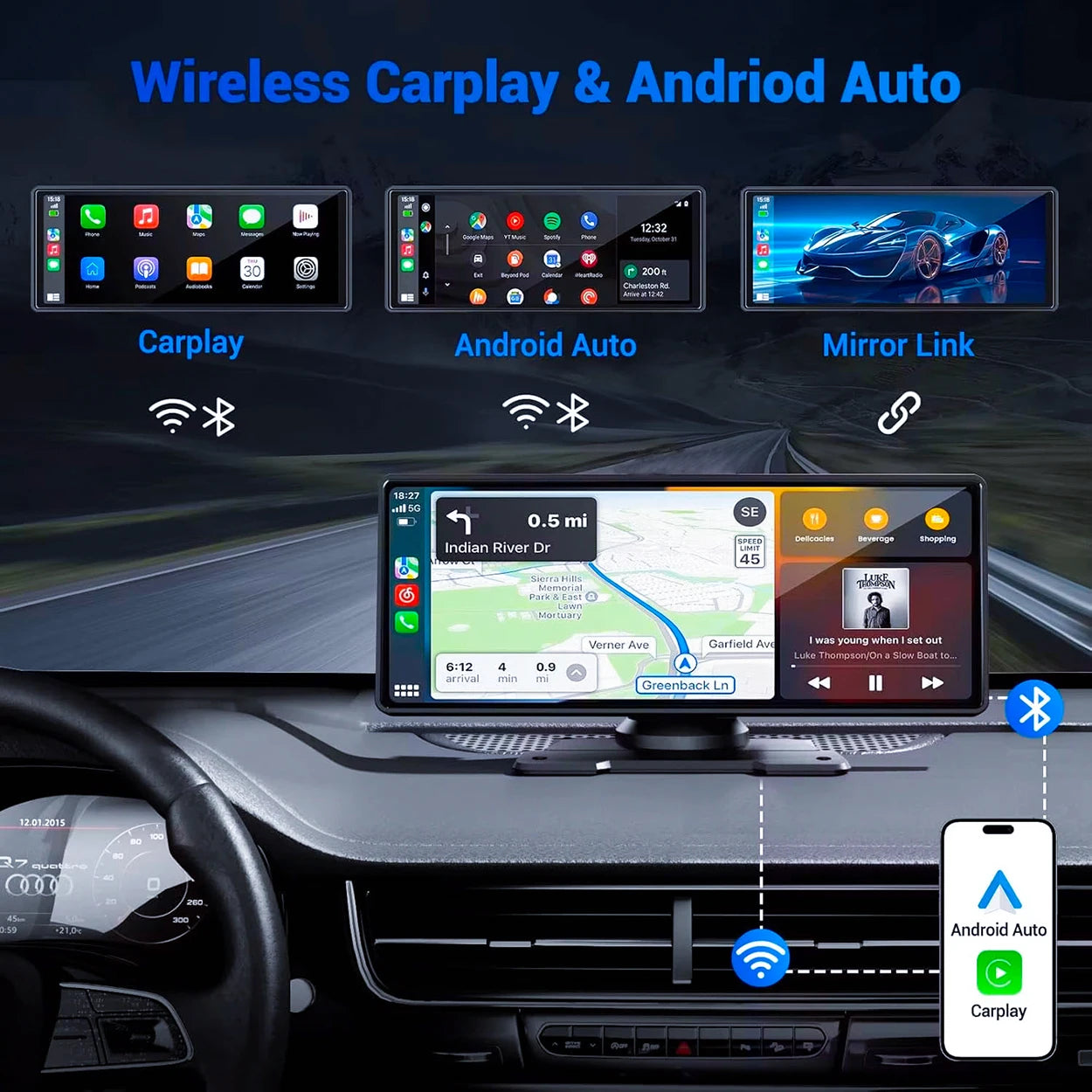 Pionray 7/10" Universal Android Auto CarPlay Screen